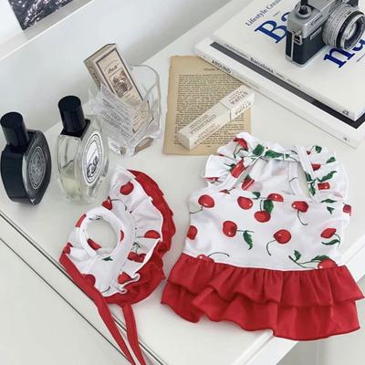 Spring Summer Puppy Dog Cute Cherry Swimsuit Dress Teddy Bee Bear Small and Medium Dog Skirt Pet Dog Dress