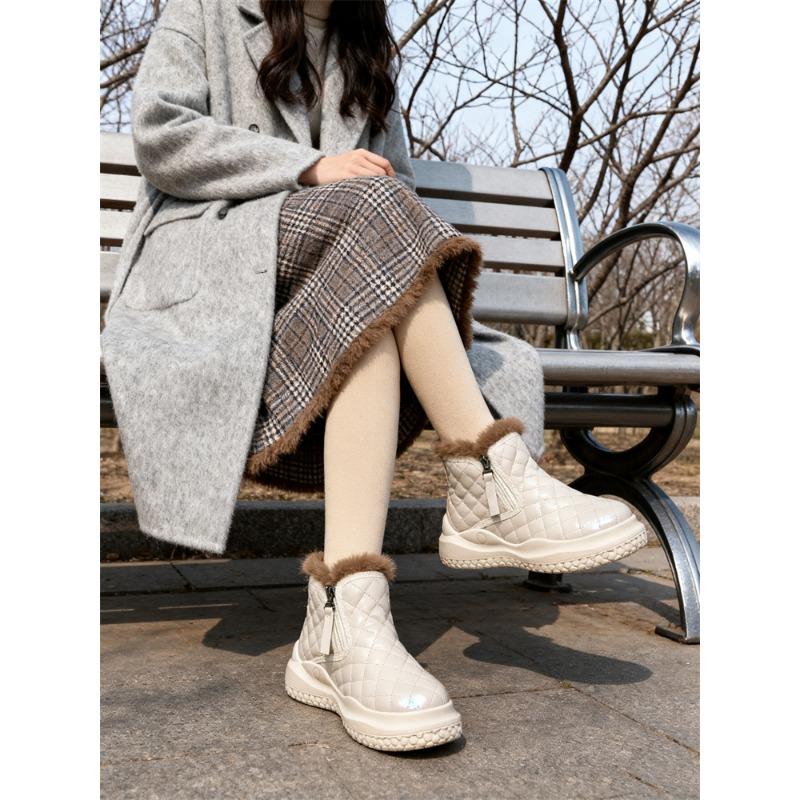 

Женские зимние теплые меховые ботинки большого размера на мягкой подошве, ботильоны до щиколотки с подкладкой, нескользящие спортивные хлопковые ботинки для пеших прогулок 40 бежевый