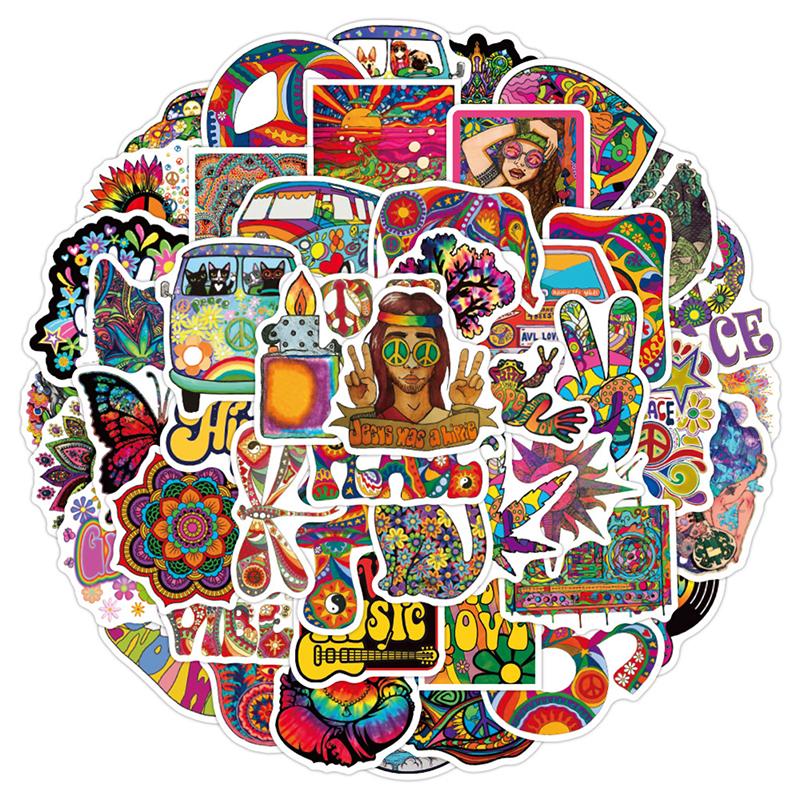 50Pcs Psychedelic Hippie Art Sticker Classic Toy For Skateboard Fridge Laptop Decoration