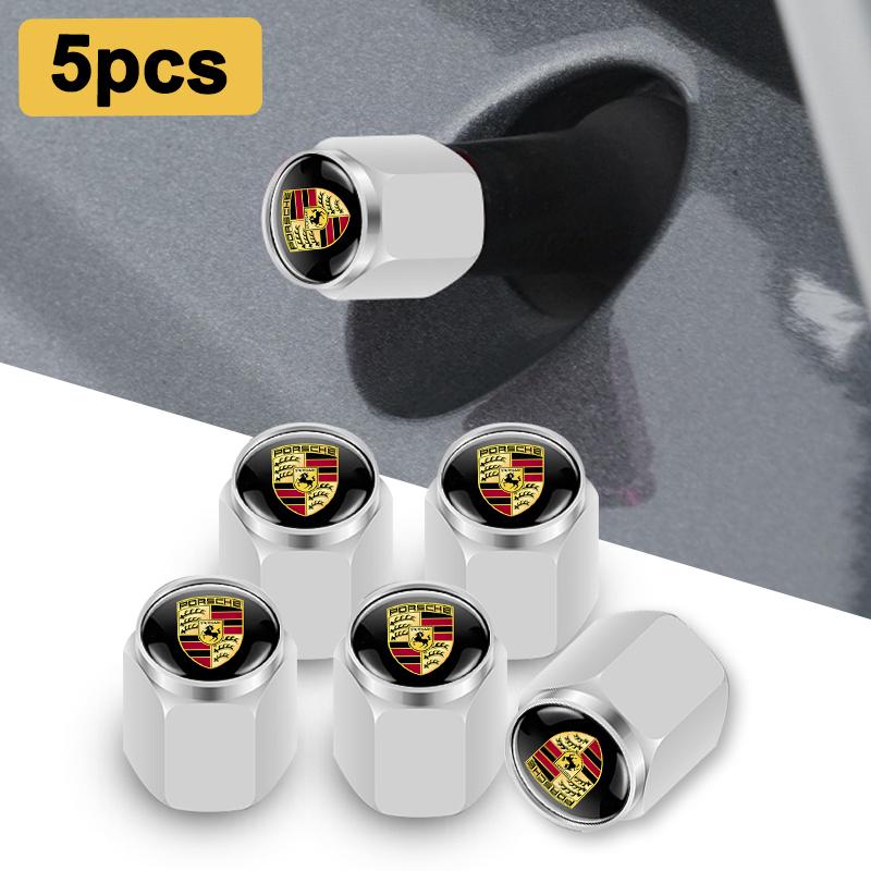5PCS Car Wheel Tire Valve Cap Tyre Stem Cover For Porsche 911 Cayenne Carrera-GT 928 Panamera Boxster Macan 918 Auto Accessories