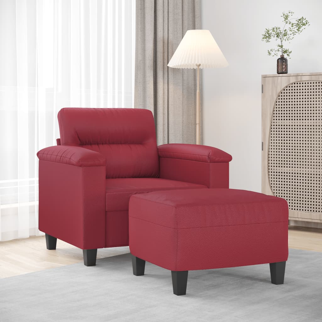 Armchair with Footstool Burgundy 60 Cm Faux Leather