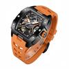 Luminous Skeleton Self Winding Mechanical Watches for Men Tonneau Shape Waterproof Sports Watch Rubber Strap