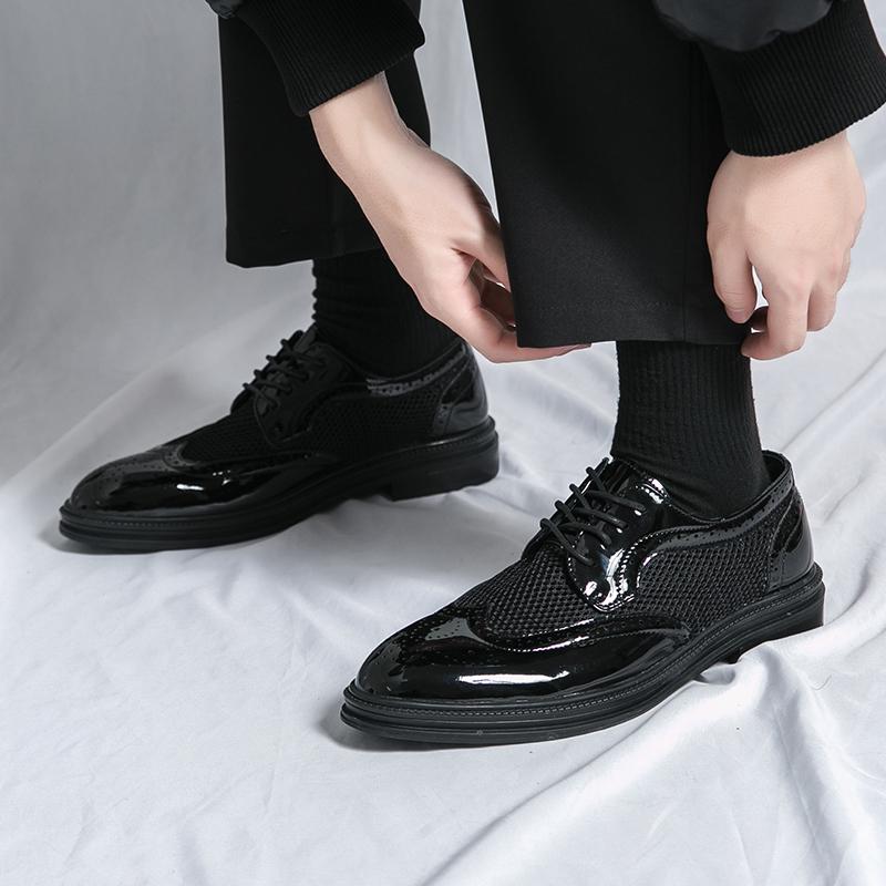 Classic Men's Leather Shoes Fashion Business Dress Shoes Breathable Hollow Out Leather Shoe Men's Brogues Shoes Lace Up Oxfords