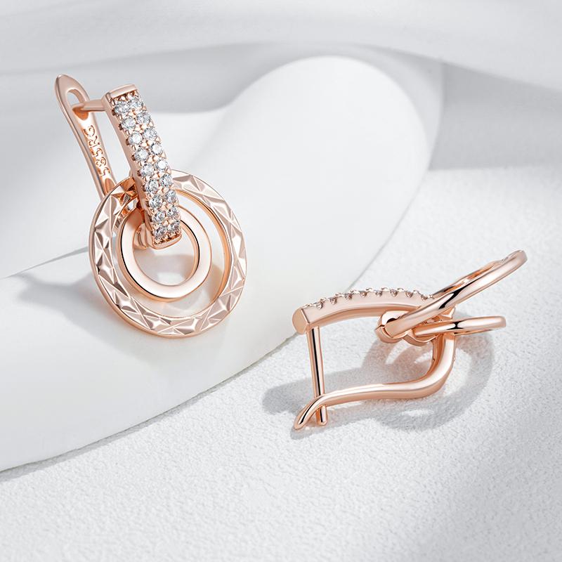 Unique Design Full Natural Zircon Dangle Earrings For Women Fashion  Rose Gold Color Romantic Daily Fine Jewelry