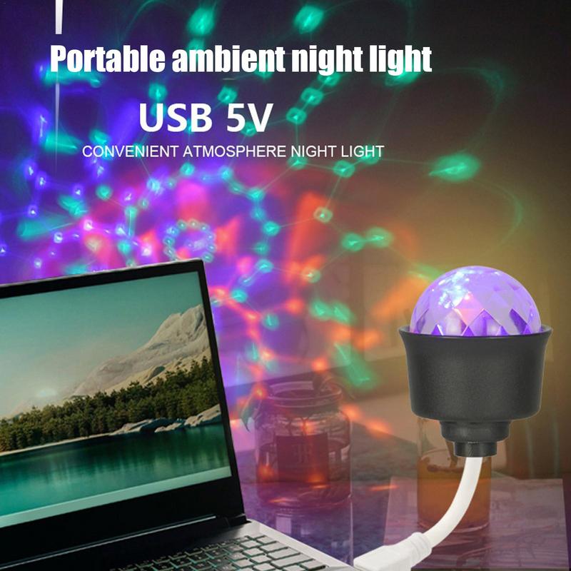 Disco Ball Lamp Plug-in USB Mini Disco Ball Light Voice Control Rotating Colorful Party Lights Colorful DJ Night Light Holiday
