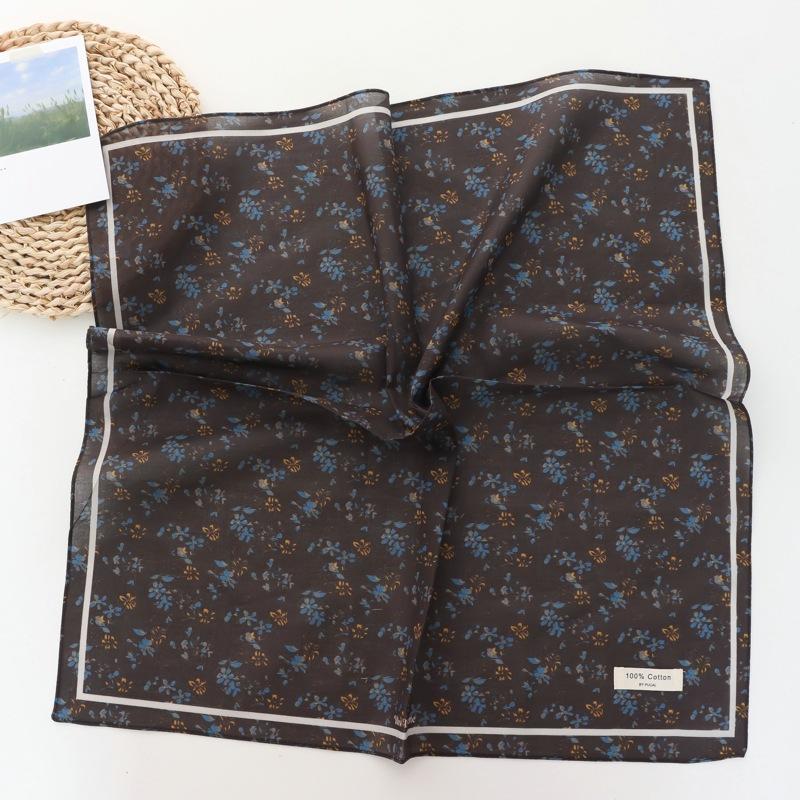 100% Cotton Kerchief Floral Thin High-Grade Silk Scarf Travel Scarf Decorative Western Style Scarf for Women Small Sqare Scarf