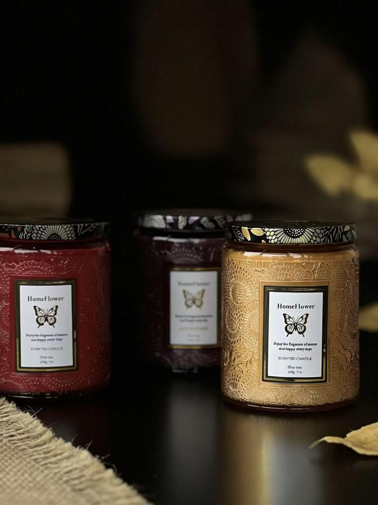 Elegant Embossed Glass Candle Set - Smokeless Soy Wax Aromatherapy for Home