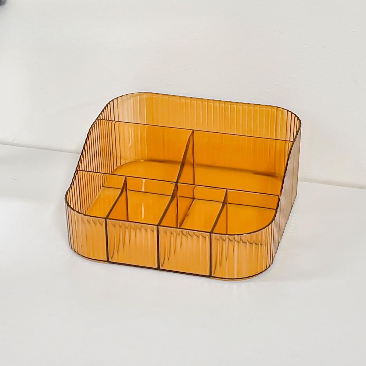 

Прозрачный ящик для хранения, настольный органайзер для косметики, пластиковый контейнер, полка для кистей для макияжа и помады plus 7 grids янтарь