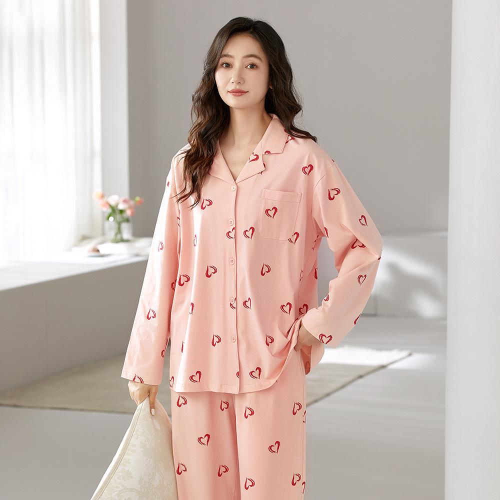 Damen Herbst Lycra Baumwolle Pyjama Set – Langarm & Hose, Atmungsaktive & Süße Mädchenhafte Homewear