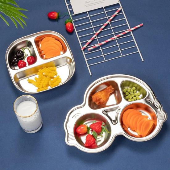 Stainless Steel Dinner Plate for Kids Cartoon Design Divided Tray Food-Grade Safe Durable Children Compartment Serving Snack Dishes