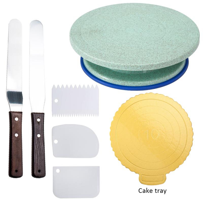 FAIS DU 6Pcs/Set Plastic Cake Turntable Rotating Cake Plastic Dough Pastry Decorating Stand Rotary Table DIY Pan Baking Tool