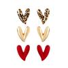 3 Pairs of Personalized and Versatile Leopard Print Heart-shaped Women's Earrings Set, Red Spray Painted Earrings