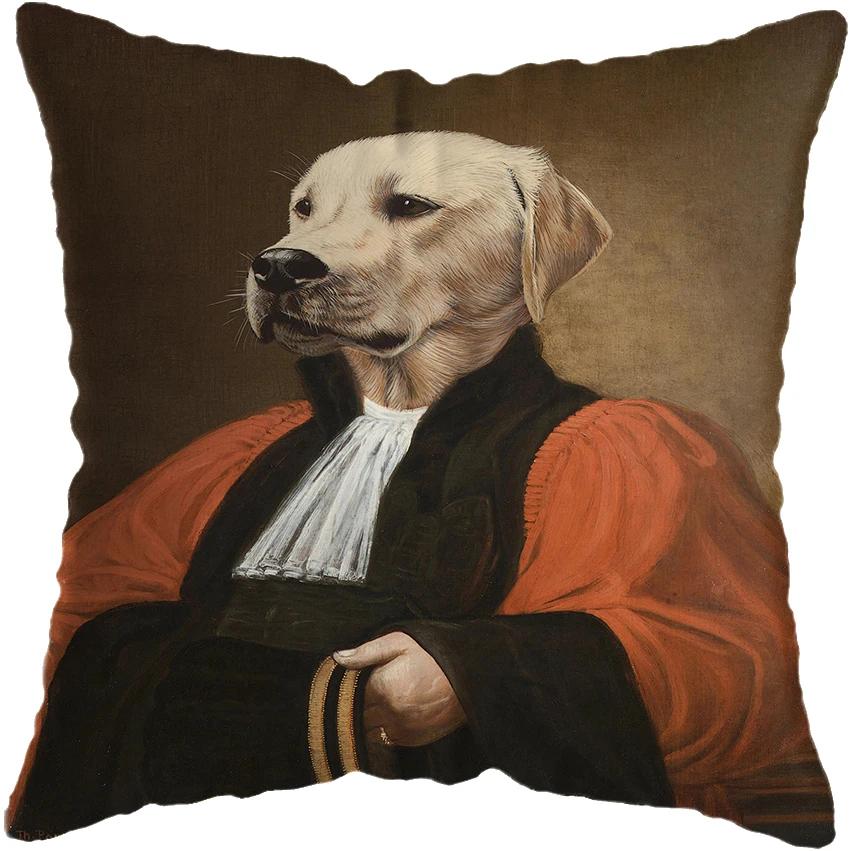 Vintage Painting Cat Dog Animal Pillow Cover Car Decor Cushion Home Sofa Bed