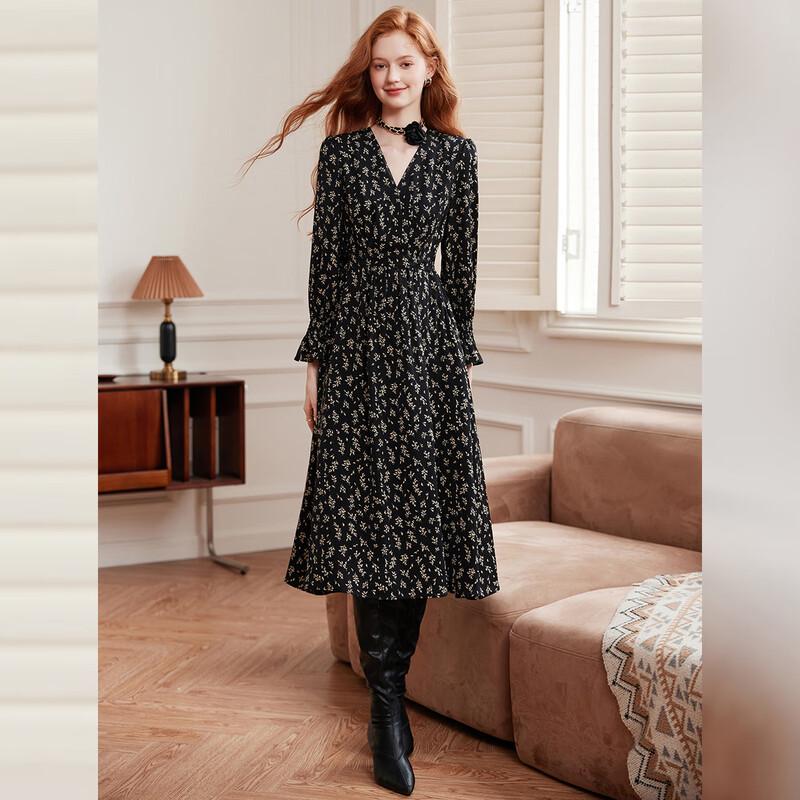 Bailuyu V-Neck Retro Floral A-Line Midi Dress