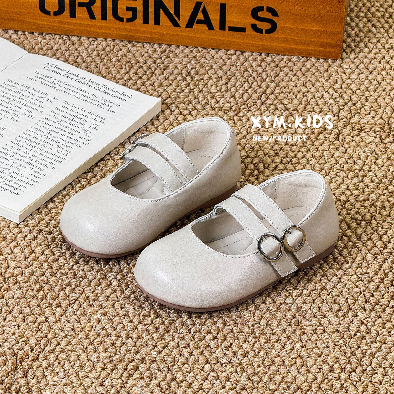 

Spring 2026 Kids Korean Double Strap Soft Sole Leather Shoes 26-30 (5 pairs min order) бежевий
