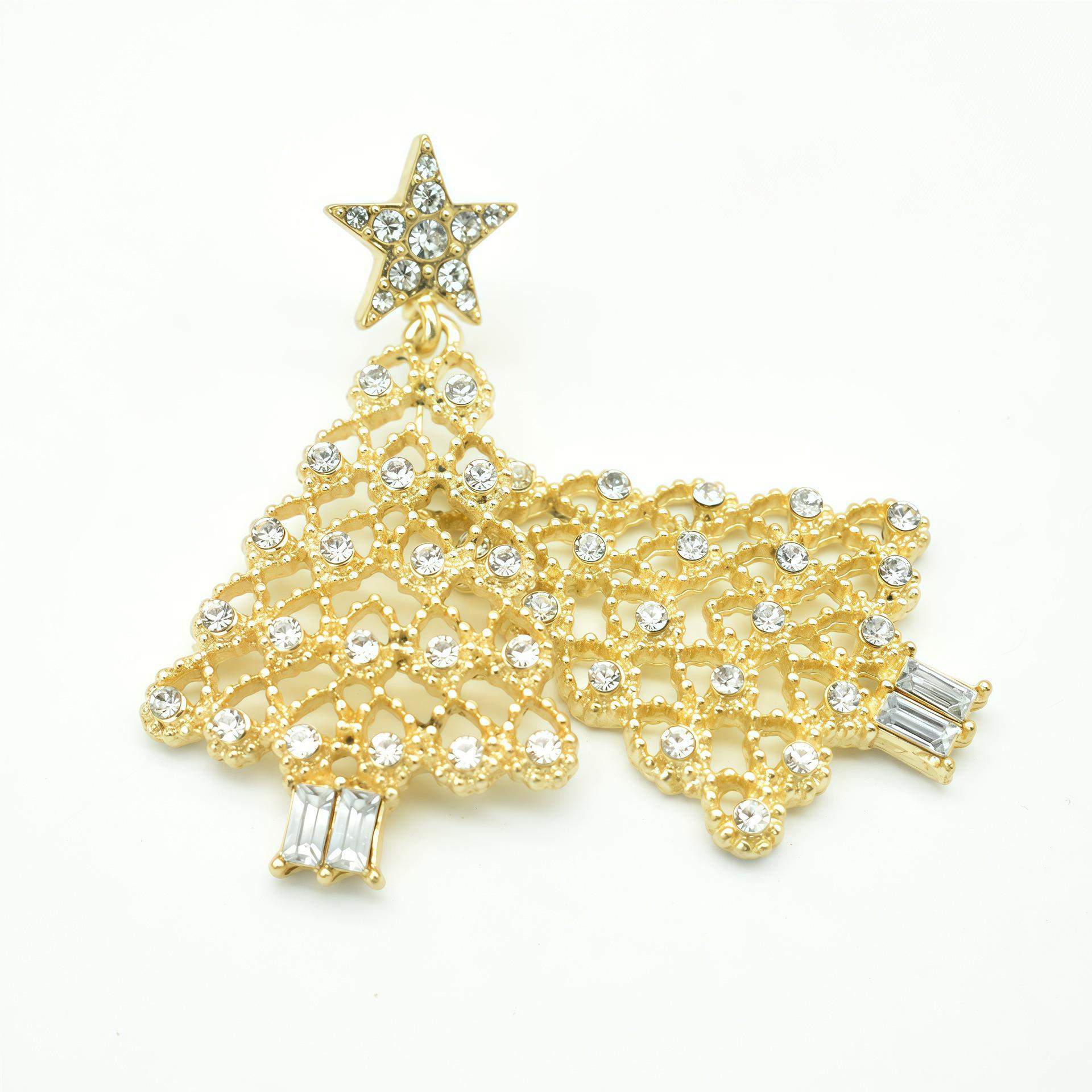 New Colorful Diamond Christmas Tree Earrings - Festive Personality Dangle Studs for Women