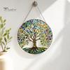 Indoor Outdoor Suncatcher Tree of Life Round Hanging Sign, Stained Glass Acrylic Sign Decoration, Window Wall Ornament for Sun Resistant