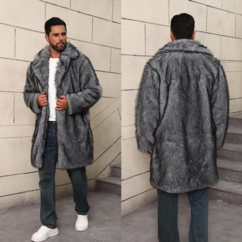 New imitation fur coat men's medium and long British suit collar warm imitation fur coat