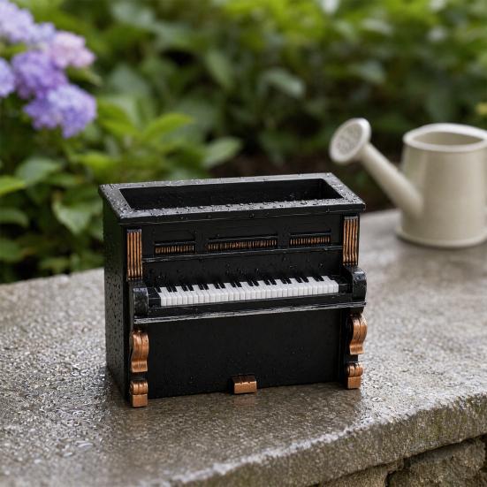 Yousheng Retro Piano Decorative Planter Pot, Resin Flower Pot with Gold Trim for Succulents, Creative Desktop Home Decor, Waterproof Mini Plant