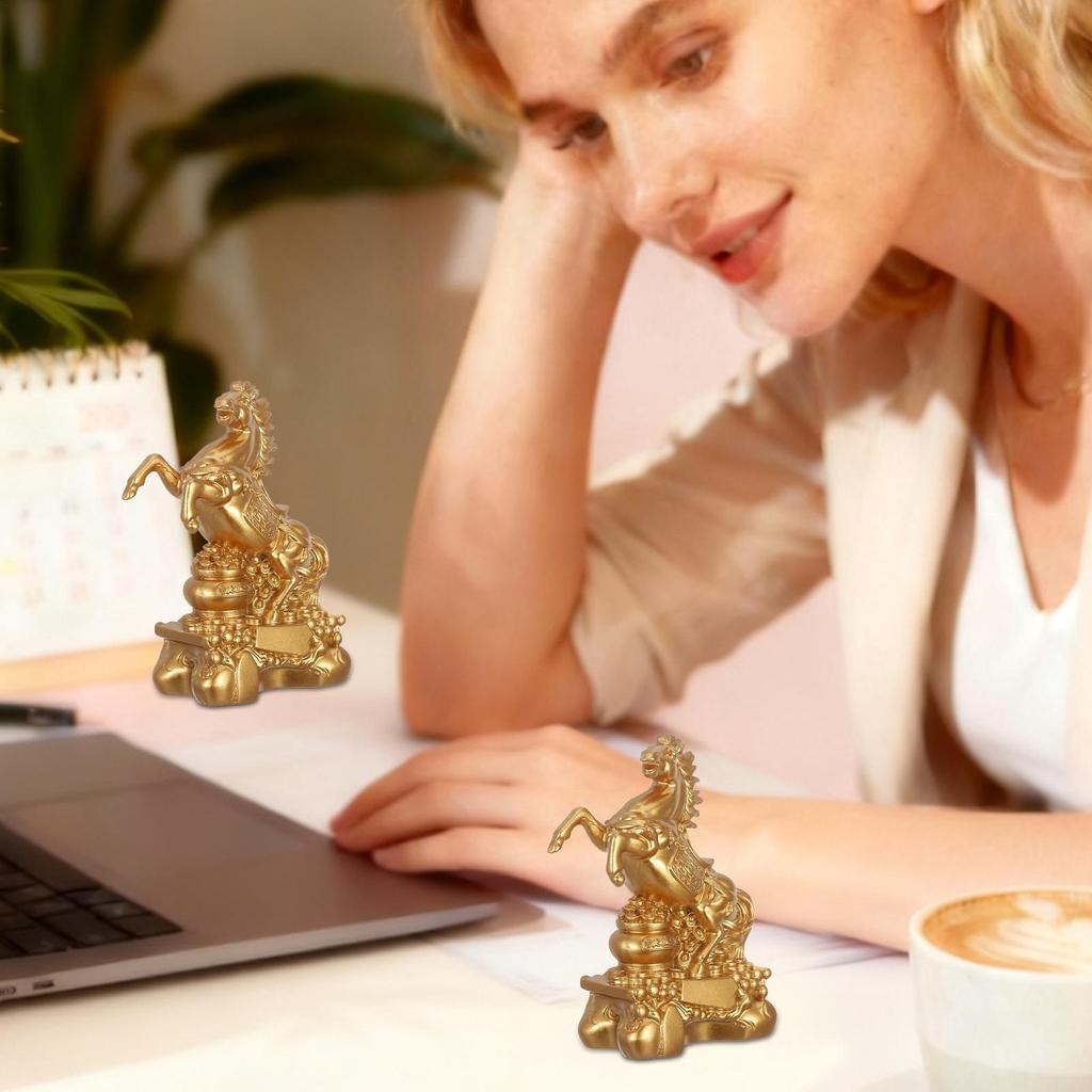 Resin Golden Horse Statue Figurine 2026 Chinese Mascot Sculpture for Good Luck Wealth Blessing Home Decor Birthday New Year Gift