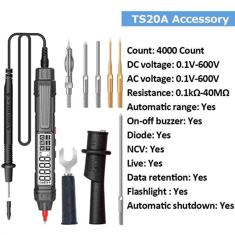 2-in-1 Pen Digital Multimeter 4000 Counts Professional Meter AC/DC Voltage Diode NCV Tester Smart Recognition Startup Test Tool