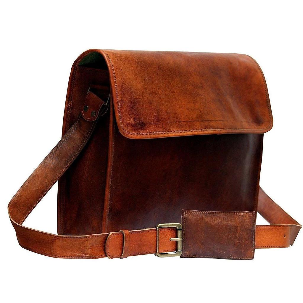 Men's Natural Leather Bag Genuine Brown Messenger Bag Shoulder Laptop Briefcase