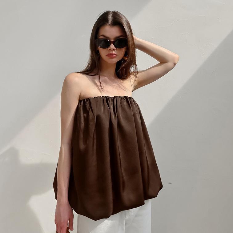 Summer 2025 Chic Bandeau Tank Top – Elegant, Loose Fit, Light Luxury Small