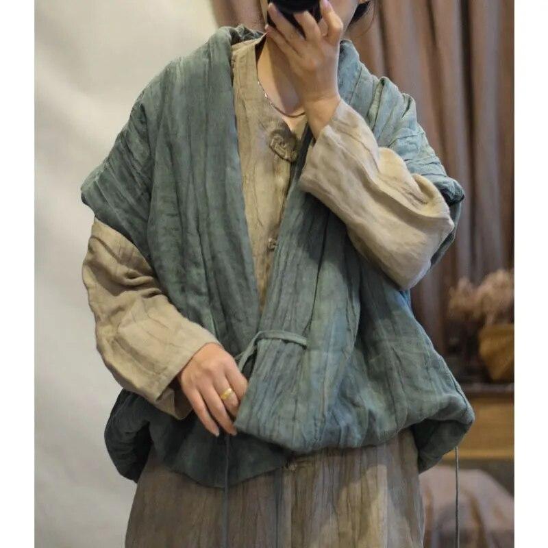 Johnature Herbst Frau Leinen Unregelmäßige Vintage Stil Weste Einfarbig Chinesischen Stil Casual Baumwolle Kleidung