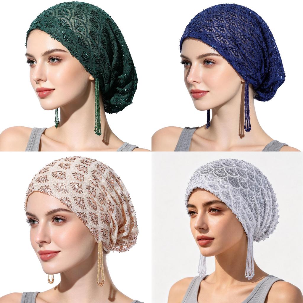Polyester Beanie Hat With Sequins And Tassels For Casual Wear