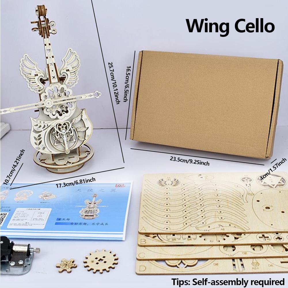 3D Puzzle Wooden Cello Model DIY Assembly Violin Music Box Building Kits Home Living Room Decor Crafts Gift for Adults Kids