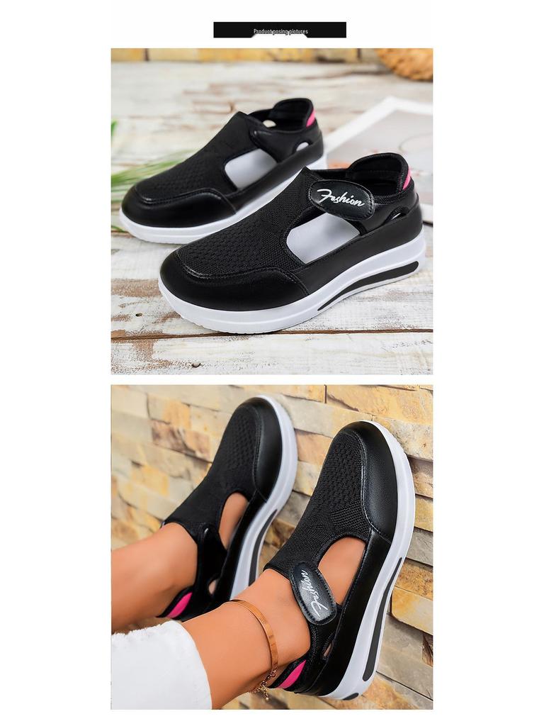 Women's Plus Size Casual Mesh Wedge Heel Shoes with Magic Tape
