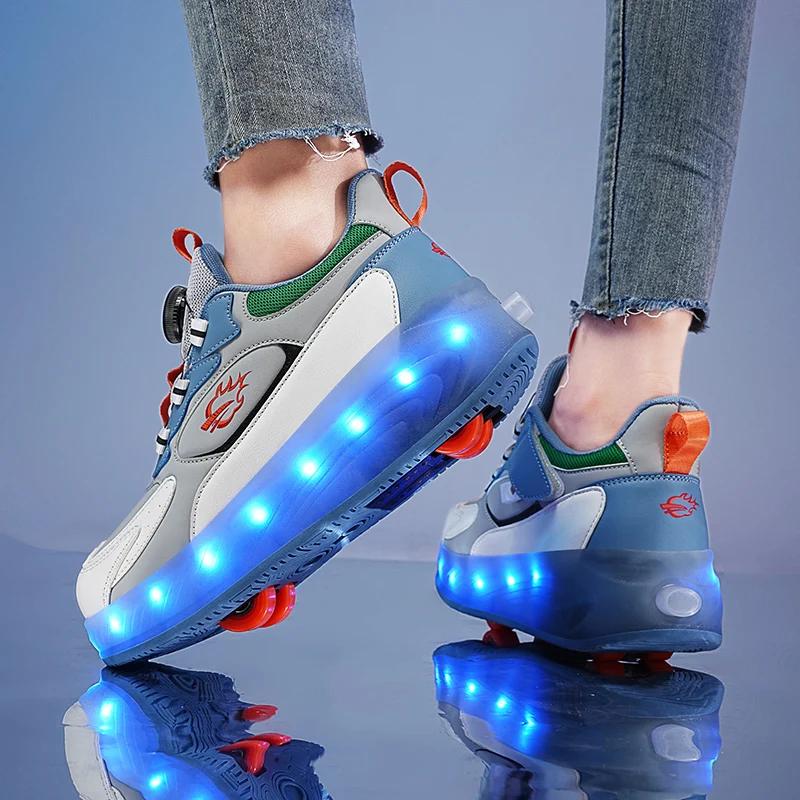 Flashing Roller Sneaker Outdoor Indoor Skating Shoes Detachable Kids Skates Breathable Boys and girls fashion Flying Shoes