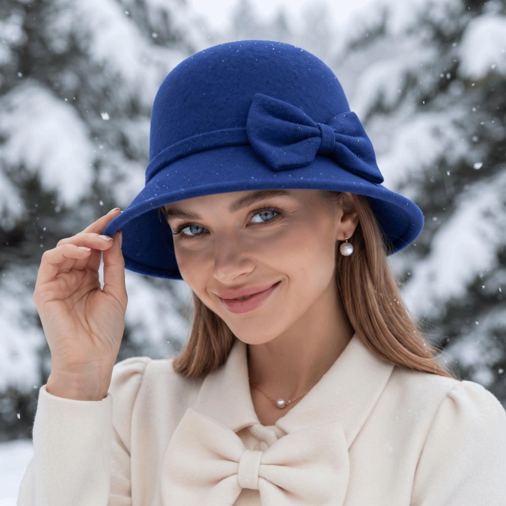 Soft Felt Retro Cloche Cap Warm Fleece Vintage Fedora Cap Winter Woolen Hat Shopping Day