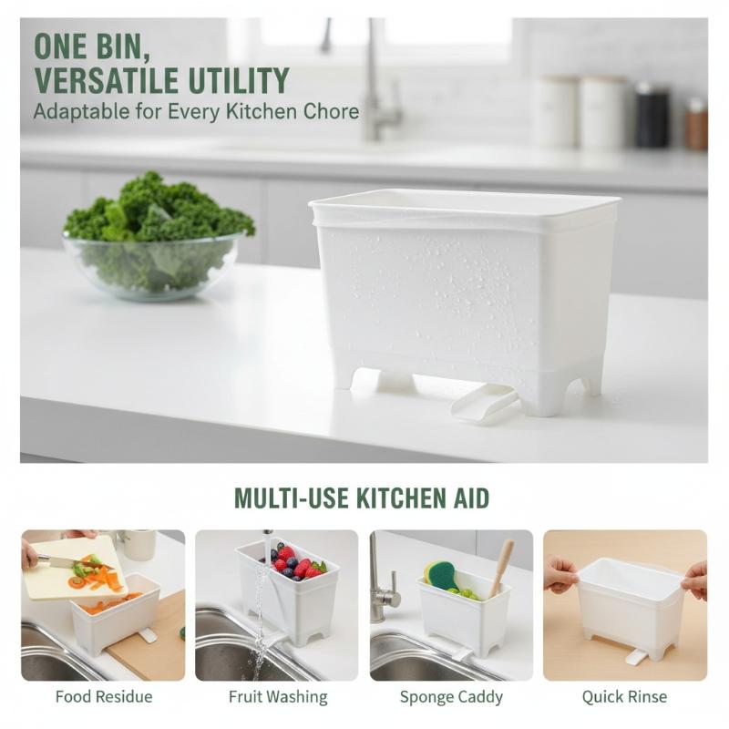White Plastic Kitchen Sink Food Waste Collector Self Drain Spout Easy Clean For Home Kitchen Use