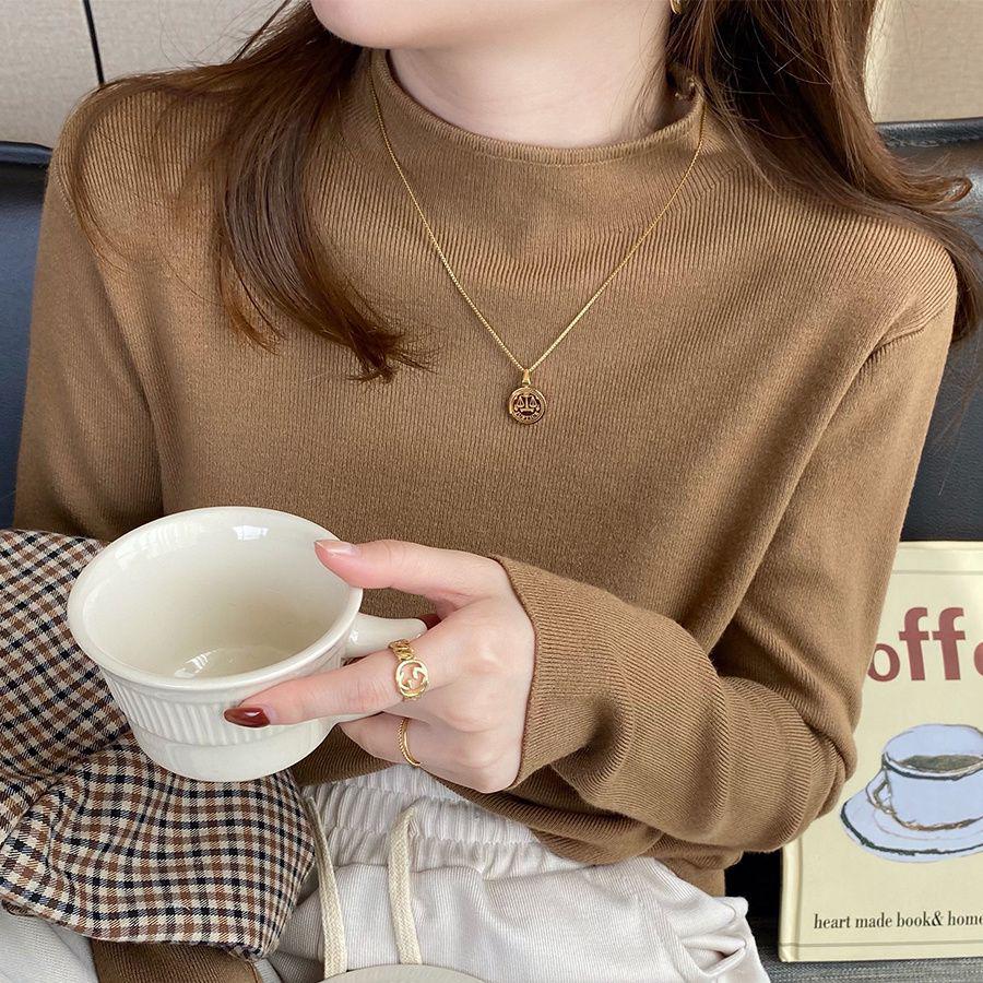 

Женский серый вязаный свитер облегающего кроя - Топ с длинным рукавом и полувысоким воротником для осени/зимы M (90-100 jin)