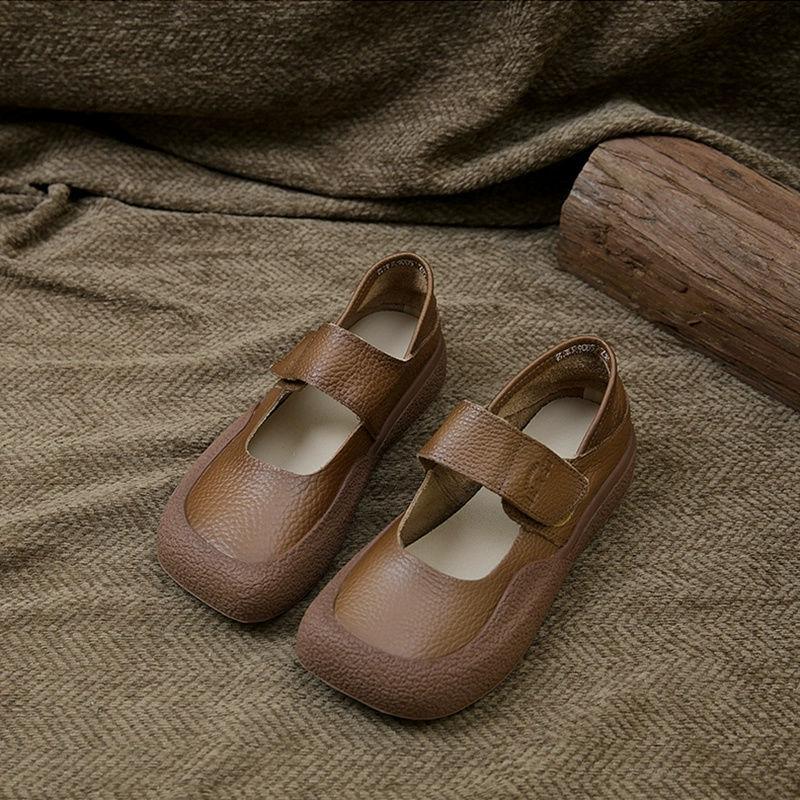 Fashion New mary janes retro flats shoes women's green loafer shallow mouth square toe nurse shoes ladies autumn genuine leather flats