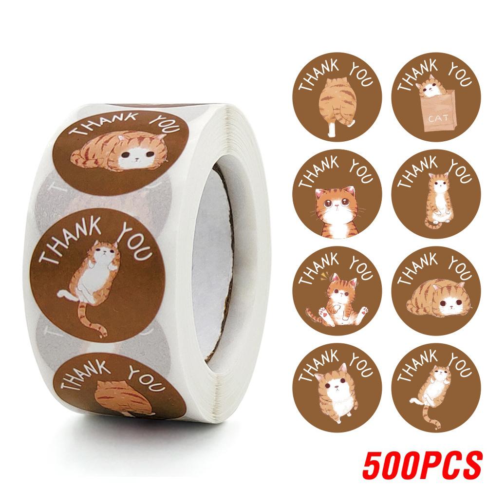

100-500pcs Kawaii Cat Thank You Stickers Round Cartoon Animal Adhesive seal Labels for Greeting Cards Gift Decoration Stationery