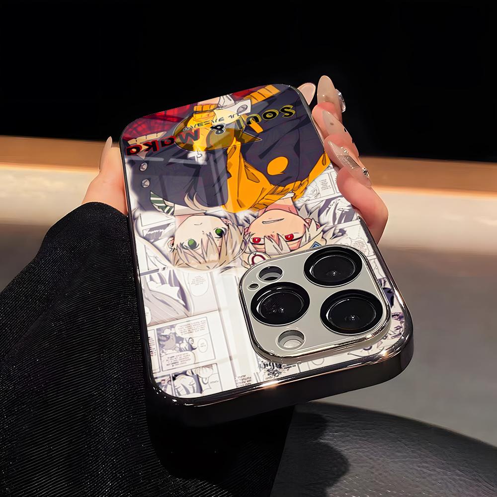 

Чехол для телефона Аниме S-Soul Eater Роскошный стеклянный чехол для телефона Для IPhone 17 16 15 14 13 12 11 Pro Max Покрытие Рамка Чехол iPhone 12