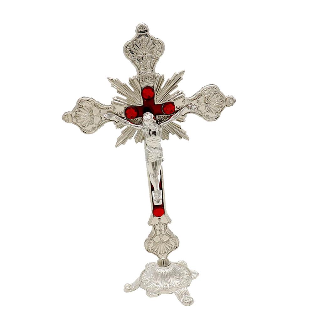 Standing Crucifix Jesus Cross Statue 10 Inches Metal Small Jesus Crucifix for Dining Table Home Decor Altar Prayers Table