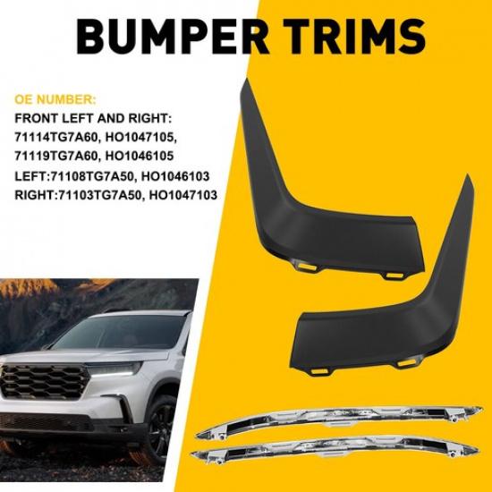 Front Left+Right Upper Lower Molding Trim Bumper Cover For Honda Pilot -