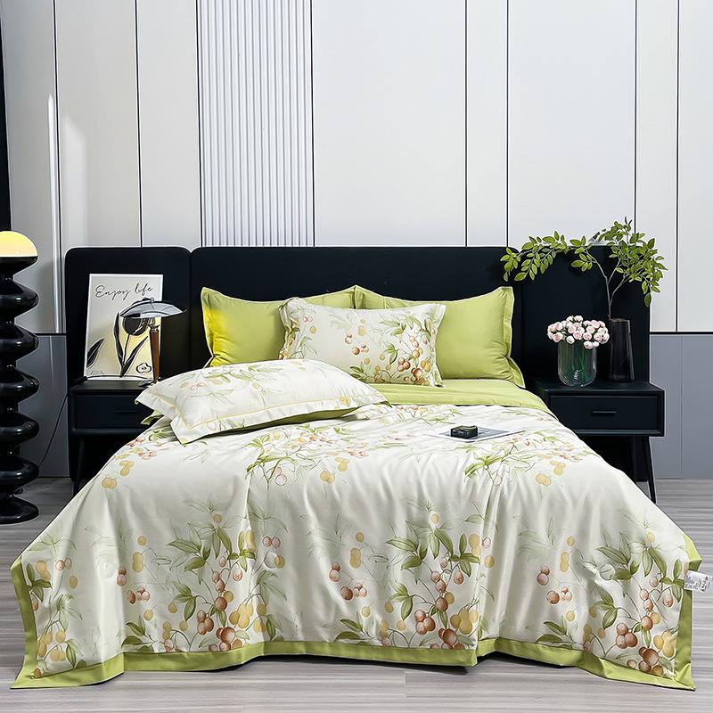 Floral Ice Silk Summer Quilt Cool Air Conditioner Washed Quilt Single Dormitory Thin Blanket King Size Luxury Bedding