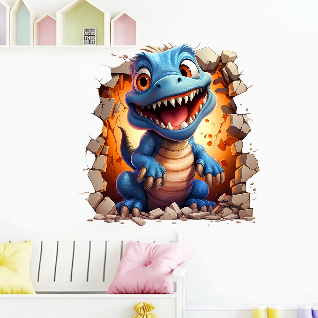 Ancient Creature Breaking Wall Dinosaur 3D Wall Sticker Creative Home Decor Removable Self-Adhesive