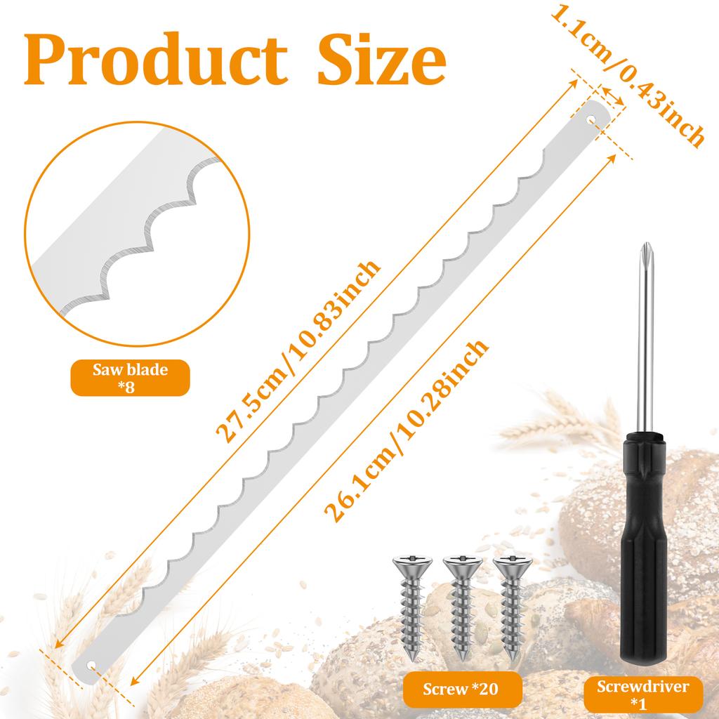 8 Stainless Steel Bread Cutting Knife Replacement Blades Equipped with Screws and Screwdrivers Serrated Bread Replacement Blades