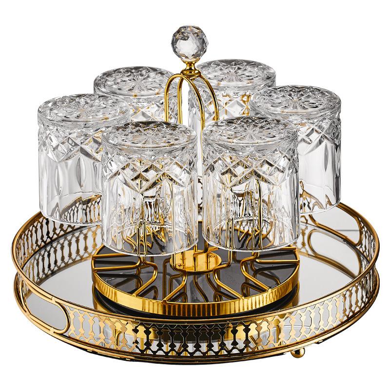 6-piece set with rotating cup holder, light luxury, high-end, for whiskey, water, beer, wine