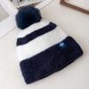 New Style Snow Label Beanie Hat Color Blocked Style Plush Fur Lined Pompoms Warm Winter Hat Fashion Y2k Beanie For Woman Girl