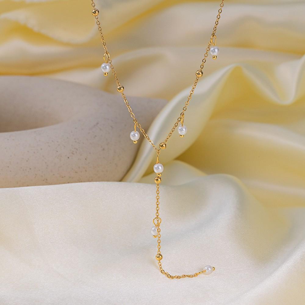 Premium Edelstahl Langes Halskettchen Trendiger Schweinenasen-Stil Y-Form Tropfen Anhänger Wasserdichte Halskette für Damen Mädchen Schmuck