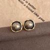 Vintage Classic Charm Gray Pearl Stud Earrings for Women Temperament Gold Color Geometry Korean Fashion Jewelry Accessories Gift