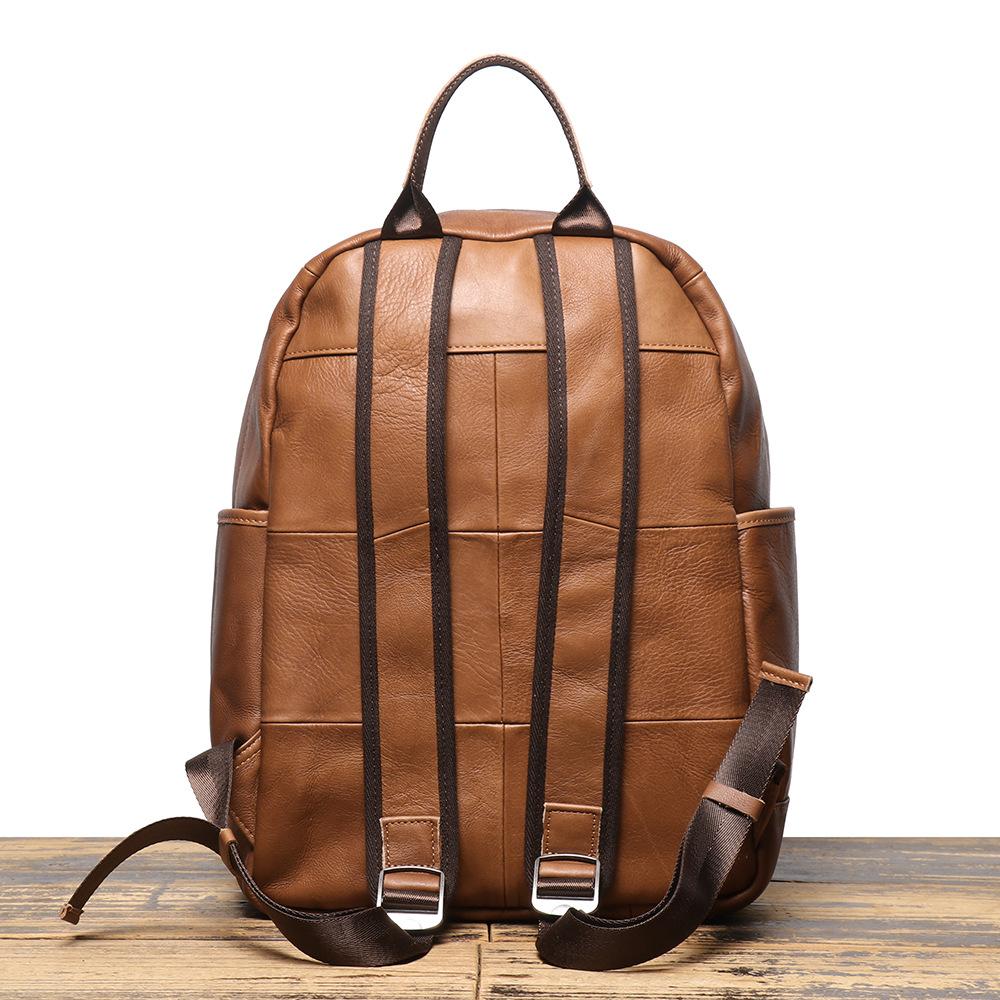Men'S Genuine Leather Backpack, First-Layer Cowhide Leisure Travel Backpack, Large-Capacity Computer Bag, Retro Men'S Bag.