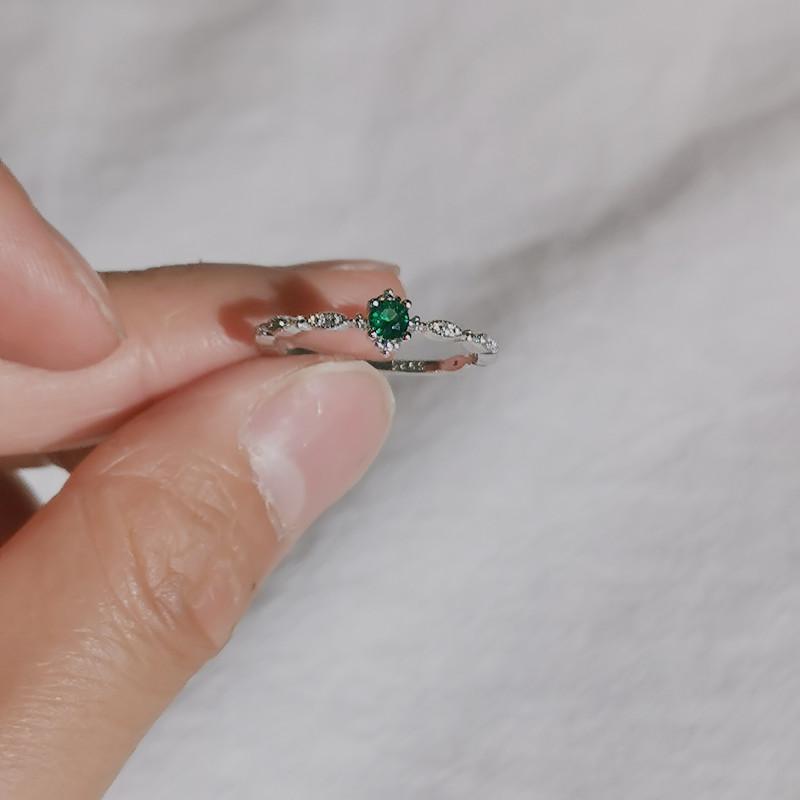 

925 Sterling Silver Fashion Tail Ring Women Plating 14k Gold Simple Design Inlaid Emeralds Wedding Jewelry Accessories 5 серебряный