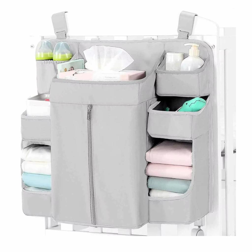 Foldable Hanging Storage Bag for Crib Large Capacity Baby Bed Organizer with Pockets Hanging Crib Organizer Bag for Diapers Toys